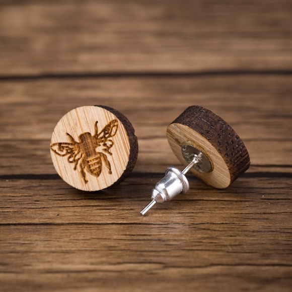 Urban Outfitters Jewelry - "Bee-utiful Bees" Vintage Bee Wooden Stud Earrings